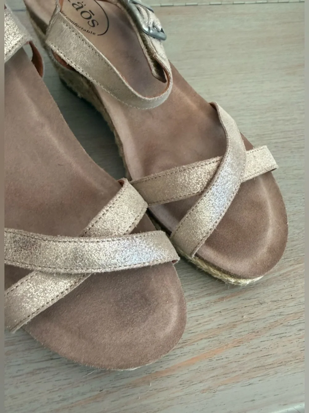 Taos Hey Jute Trulie Wedge Espadrille Sandals Champagne Ankle Strap EU 42 US 11